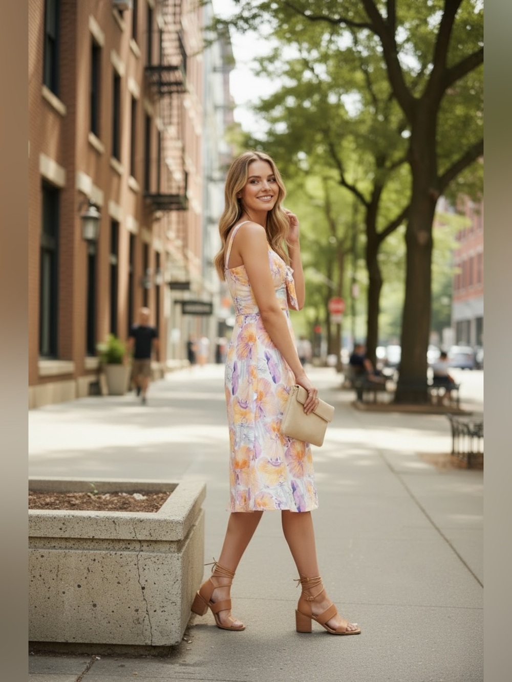 Anthropologie Cecilia Pettersson Tie Front Floral Midi Dress Pockets